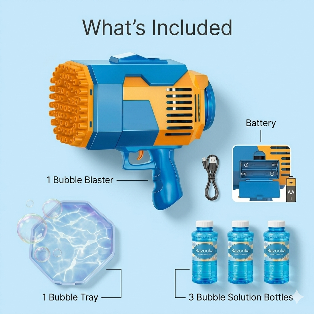 132-Hole Bubble Blaster with Lights for Kids – Outdoor Summer Bubble Toy