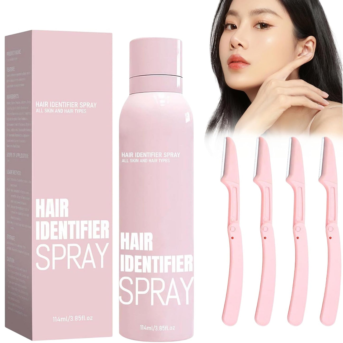 Hair Identifier Spray with 4 Facial Razors – Facial Hair Removal & Dermaplaning Kit