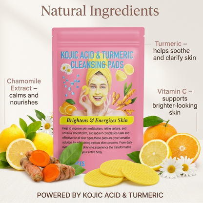 Turmeric Cleansing Pads with Kojic Acid – Brightening Face Scrub Pads (40 Count)