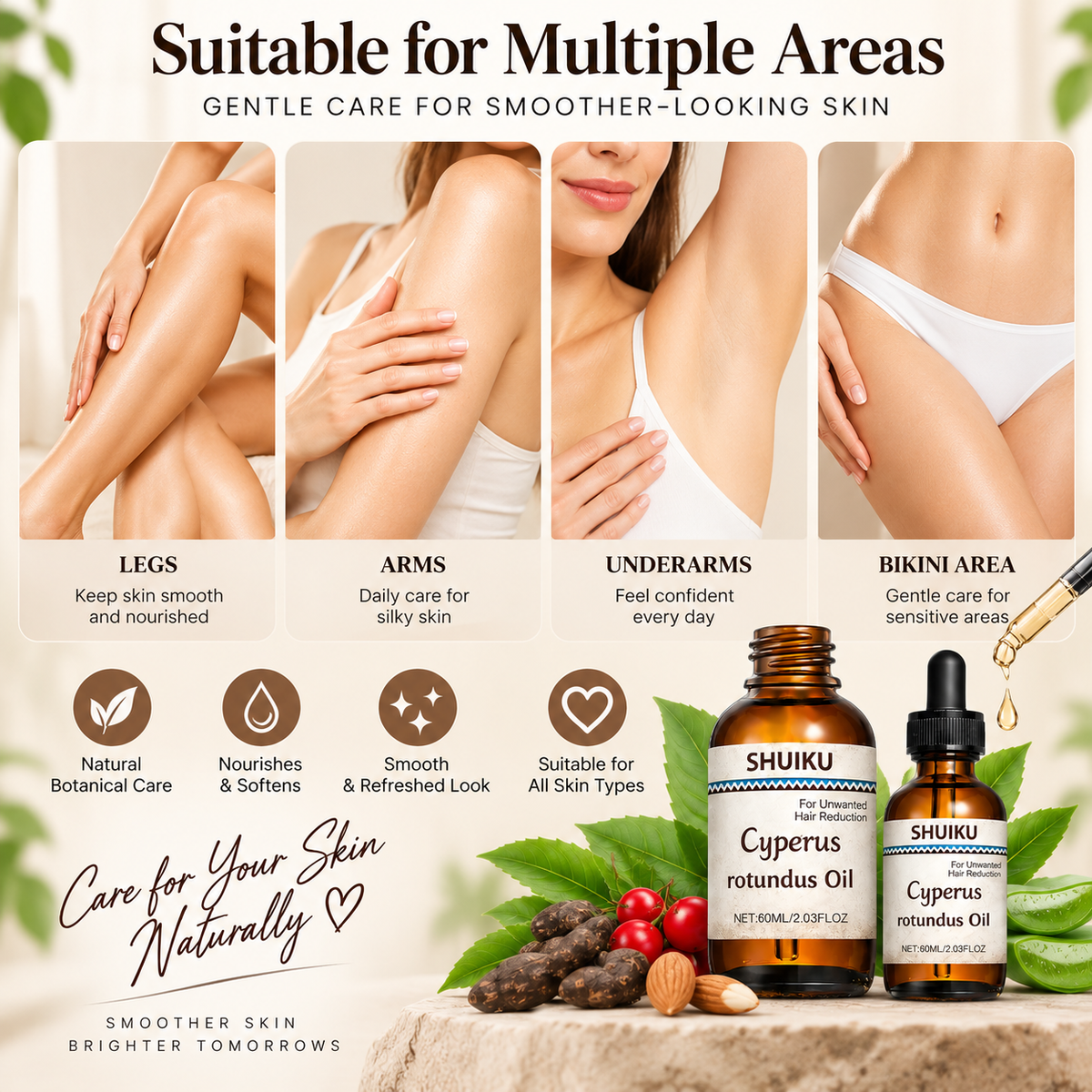 Cyperus Rotundus Oil 2 Pack – Botanical Body Oil for Smooth-Looking Skin Care
