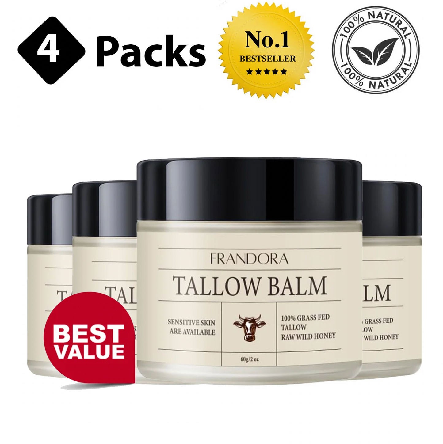 Beef Tallow for Skin Care, Grass Fed Beef Tallow & Honey Balm – All-Natural Moisturizer