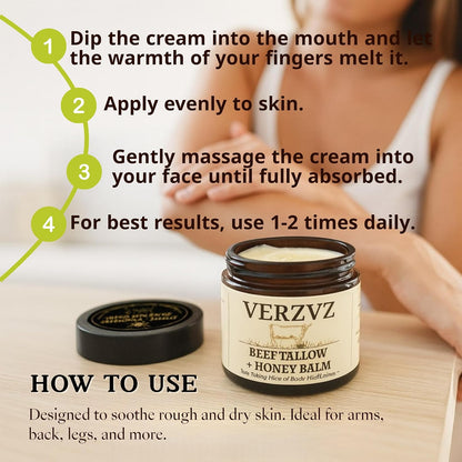Organic Beef Tallow Honey Balm for Skin, Made in USA