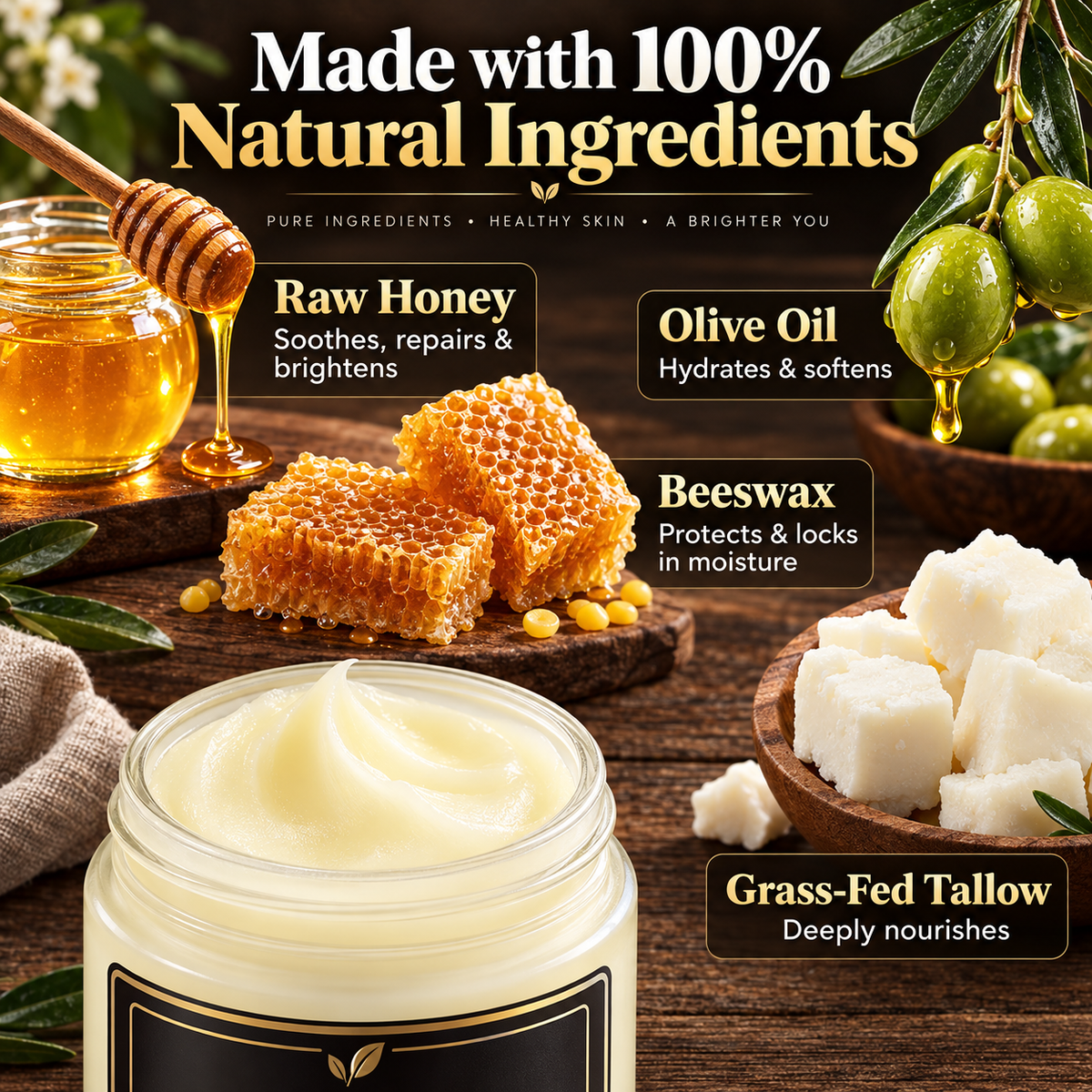 Beef Tallow & Honey Balm – Grass-Fed Tallow Moisturizer for Face & Body