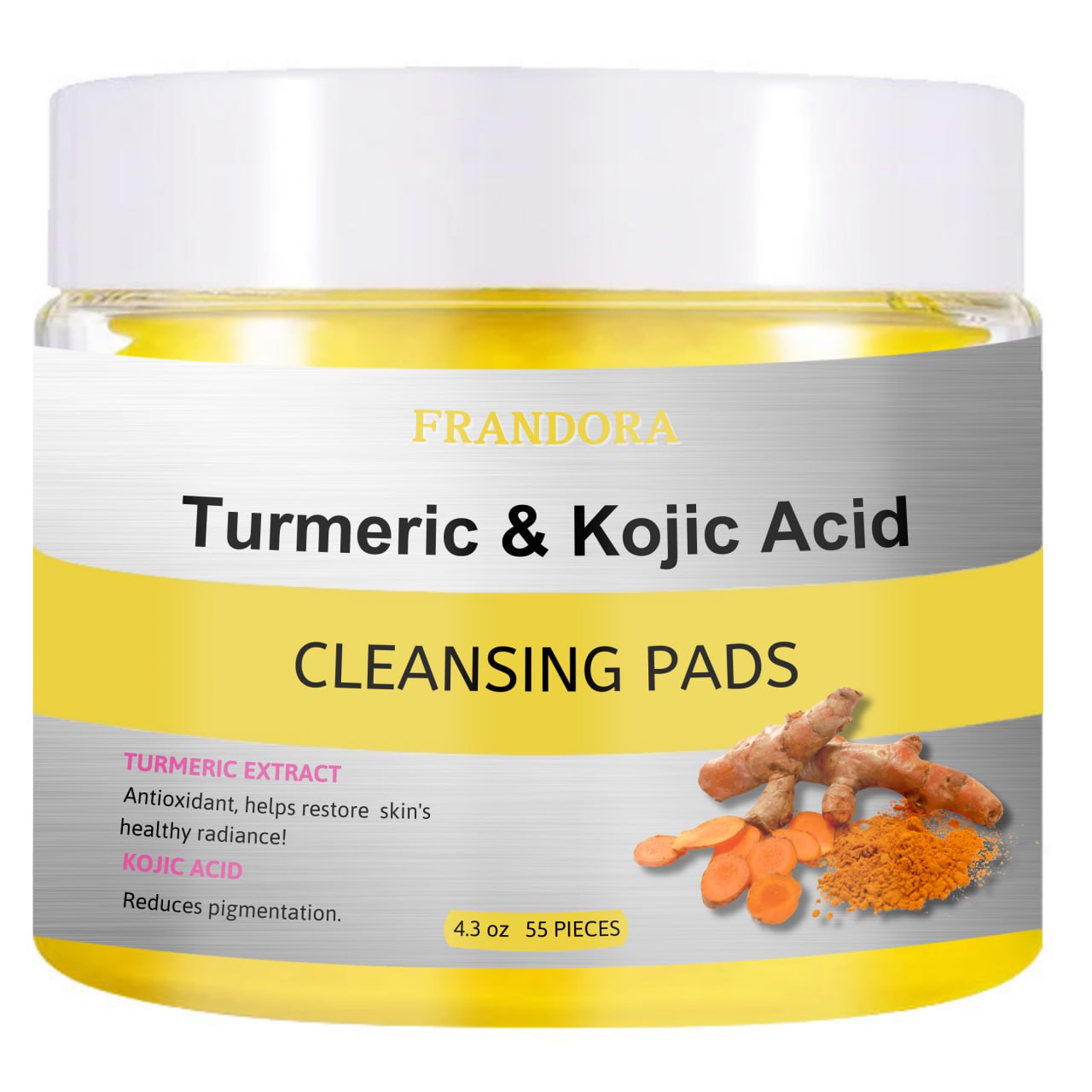 Turmeric & Kojic Acid Cleansing Pads – Brightening Face & Body Wipes (55 Pads)