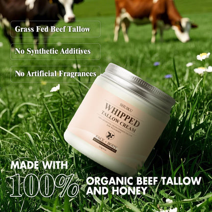 Whipped Organic Beef Tallow and Honey Balm, Beef Tallow for Face, Grass-Fed Beef Tallow Moisturizer